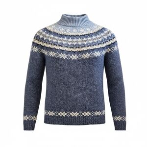 Croft & Barrow Nordic Fair Isle Knit Sweater Blue White Women's Small Mock Neck